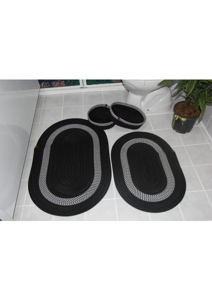 Şık Siyah Jüt Banyo Seti ve Paspas Takımı