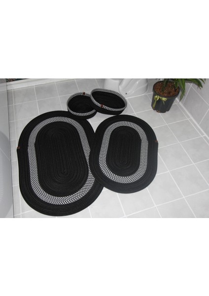 Şık Siyah Jüt Banyo Seti ve Paspas Takımı modelleri