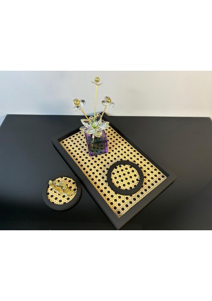 2'li Rattan Dikdörtgen Set (28X17CM) ve Bardak Altlığı, Siyah fiyatları