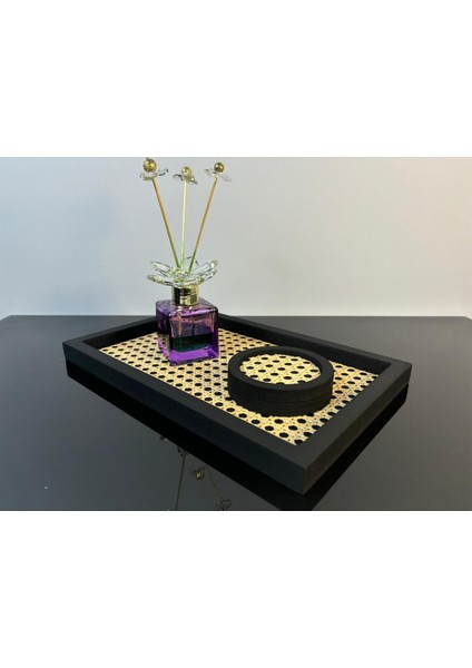 2'li Rattan Dikdörtgen Set (28X17CM) ve Bardak Altlığı, Siyah modelleri