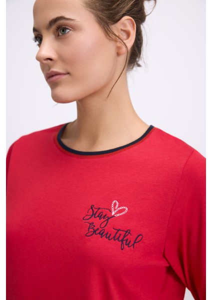 Kadın Uzun Kol Sweatshirt ve Kalpli Pantolon Pijama Takımı Şık ve Rahat Ev Giyimi 11583 fiyatları