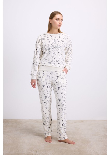 Kadın Yıldız Desenli Tencel Pamuklu Sweatshirt ve Pantolon Takımı (11592)