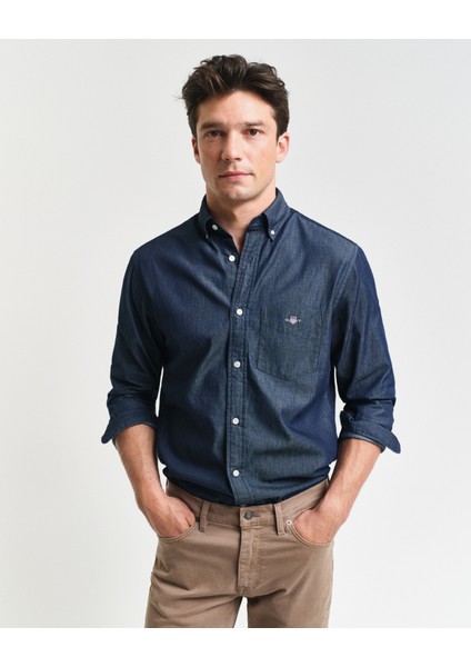 Erkek Lacivert Regular Fit Düğmeli Yaka Gömlek 3000400.989