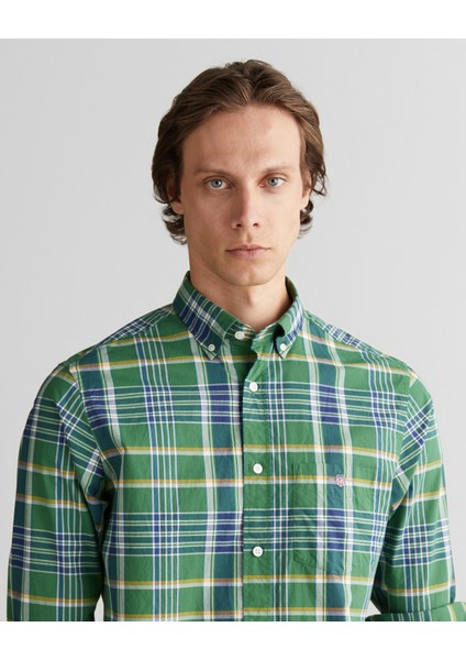 Erkek Yeşil Regular Fit Düğmeli Yaka Çizgili Gömlek 3250212.338 fırsatları