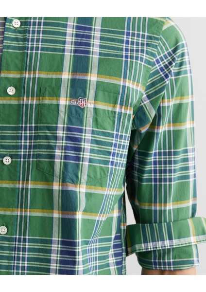 Erkek Yeşil Regular Fit Düğmeli Yaka Çizgili Gömlek 3250212.338 indirimleri