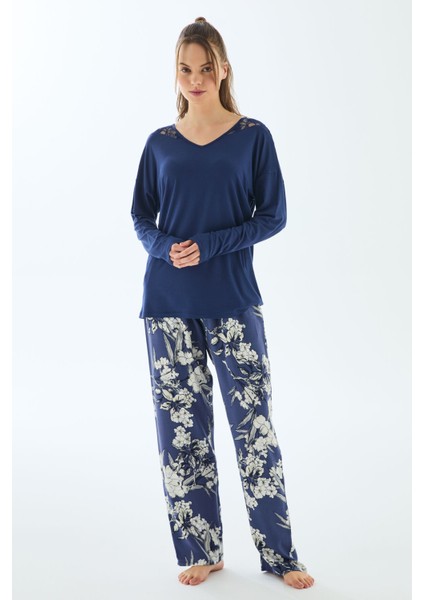 11499 Kadın Uzun Kol T-Shirt ve Pantolon Pijama Takımı