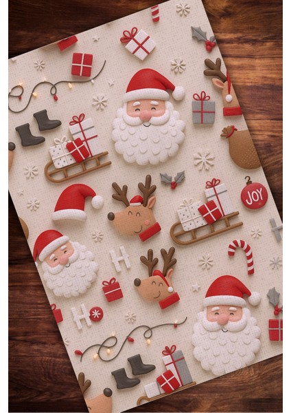 Yılbaşı Halısı Dijital Baskılı Bej Kırmızı Yeni Yıl Halısı Noel Baba Figürlü Halı Yılbaşı Hediyesi modelleri