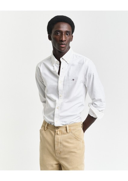 Erkek Beyaz Slim Fit Klasik Yaka Oxford Gömlek 3000202.110
