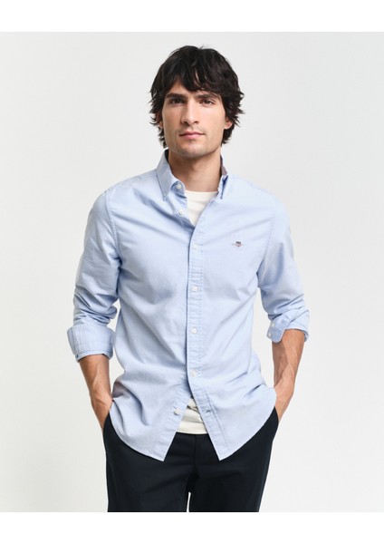 Erkek Mavi Slim Fit Klasik Yaka Oxford Gömlek 3000202.455