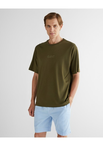 Erkek Yeşil Relaxed Fit Bisiklet Yaka Logolu T-Shirt 2325138T.301