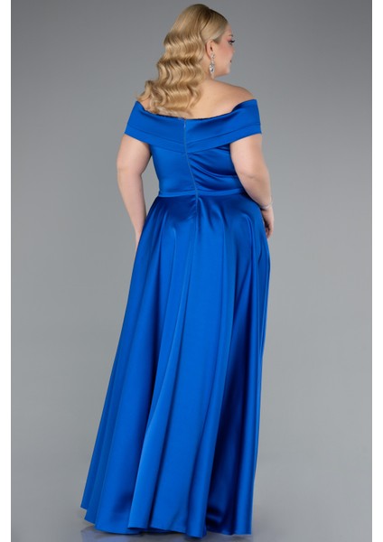 Kayık Yaka Uzun Saten Büyük Beden Abiye ABU2355 fiyatları