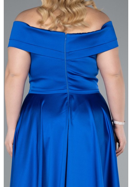 Kayık Yaka Uzun Saten Büyük Beden Abiye ABU2355 fırsatları