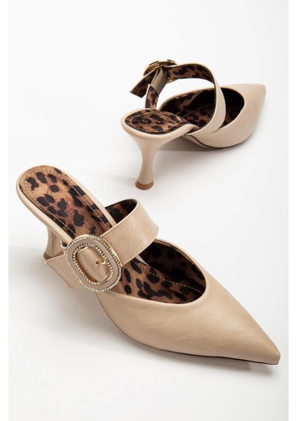 Yote Bej Cilt Topuklu Terlik