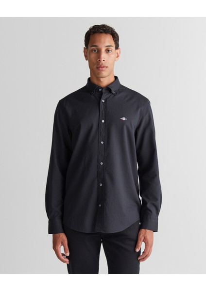Erkek Siyah Regular Fit Düğmeli Yaka Gömlek 3825121T.5