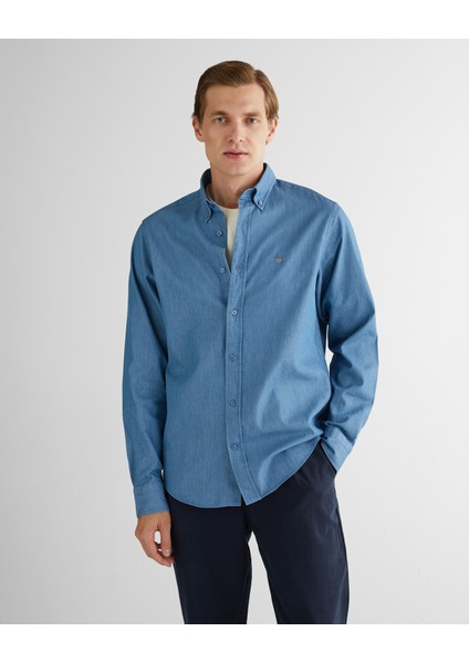 Erkek Mavi Regular Fit Düğmeli Yaka Gömlek 3825142T.403