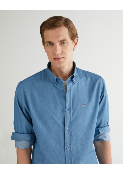 Erkek Mavi Regular Fit Düğmeli Yaka Gömlek 3825142T.403