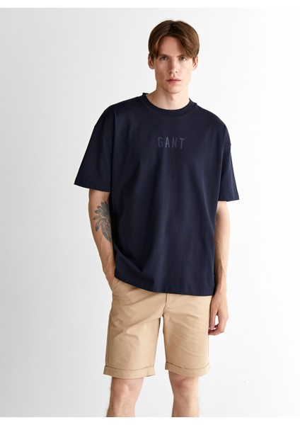 Erkek Lacivert Relaxed Fit Bisiklet Yaka Logolu T-Shirt 2325139T.433