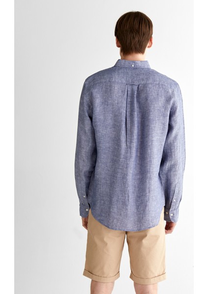 Erkek Mavi Regular Fit Düğmeli Yaka Keten Gömlek 3250076.401 fiyatları