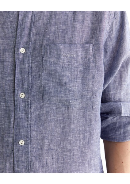 Erkek Mavi Regular Fit Düğmeli Yaka Keten Gömlek 3250076.401 indirimleri