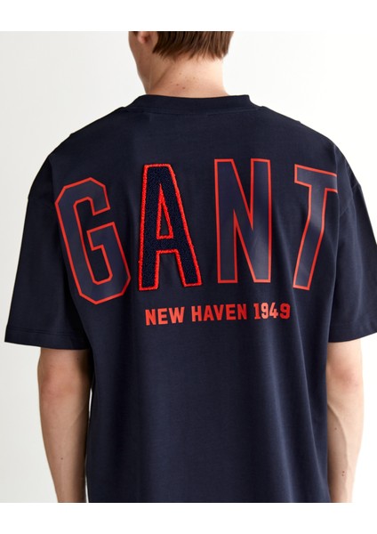 Erkek Lacivert Relaxed Fit Bisiklet Yaka Logolu T-Shirt 2325139T.433