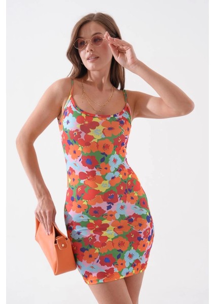 Kadın Ince Askılı Desenli Elbise S8105 fiyatları