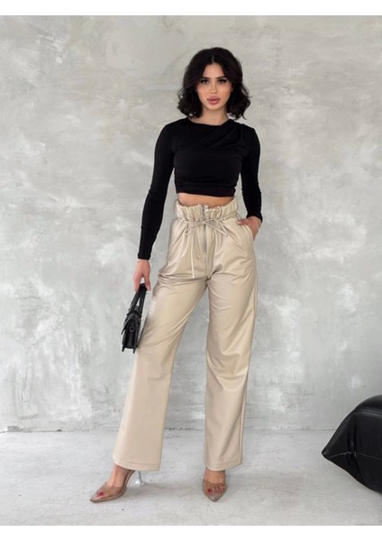 Kendinden Ince Kemerli Deri Pantolon Bej fiyatları