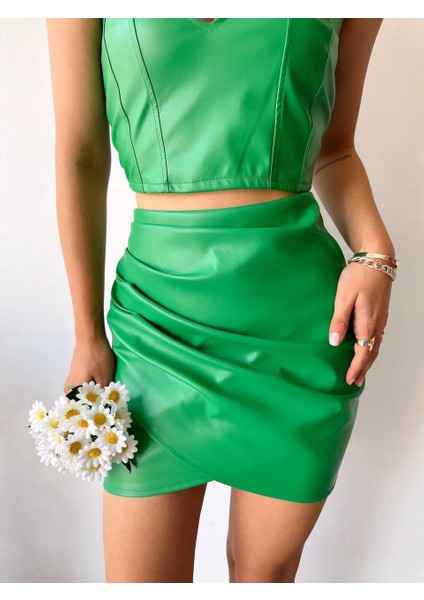 Drapeli Deri Etek Yeşil fiyatları