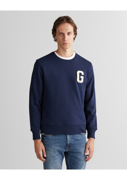 Erkek Lacivert Regular Fit Bisiklet Yaka Logolu Sweatshirt 2067062.433