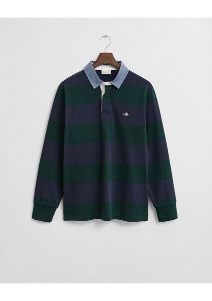 Erkek Yeşil Regular Fit Uzun Kollu Çizgili Rugby T-Shirt 2004083.374 fırsatları