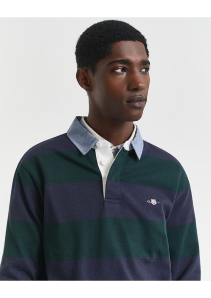 Erkek Yeşil Regular Fit Uzun Kollu Çizgili Rugby T-Shirt 2004083.374 indirimleri