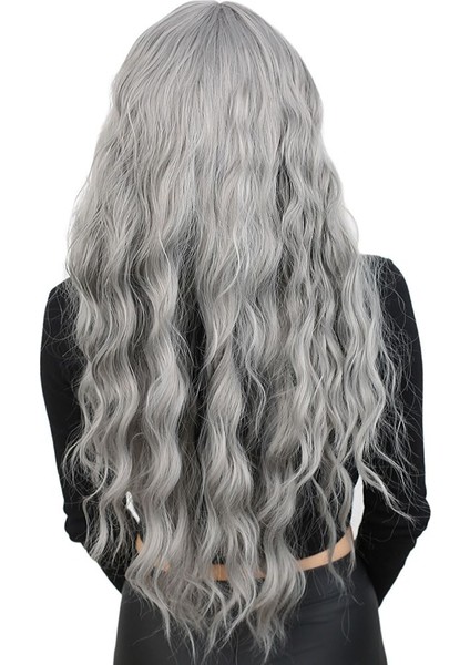 Perçemli Uzun Su Dalgası Fiber Sentetik Peruk / Açık Gri fırsatları
