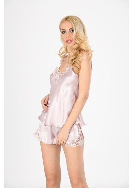 Pudra Saten Babydoll Şortlu Takım modelleri