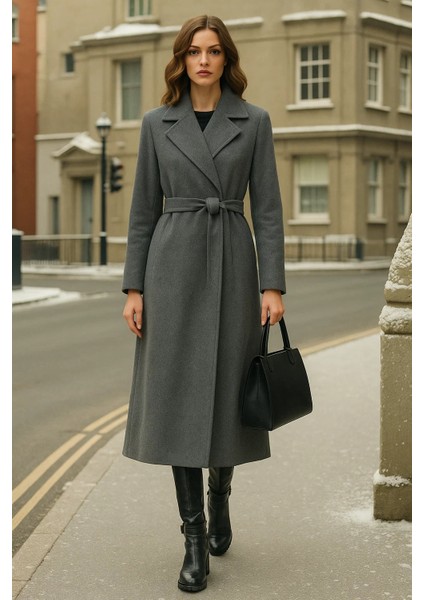 Kadın Kruvaze Premium Füme Kaşe Kaban