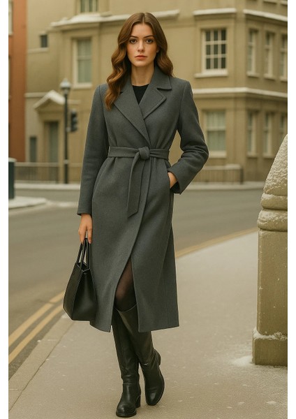 Kadın Kruvaze Premium Füme Kaşe Kaban modelleri