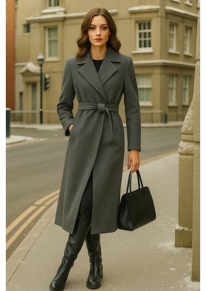 Kadın Kruvaze Premium Füme Kaşe Kaban fırsatları