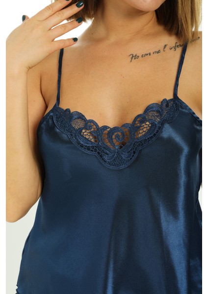 Lacivert Saten Babydoll Şortlu Takım indirimleri