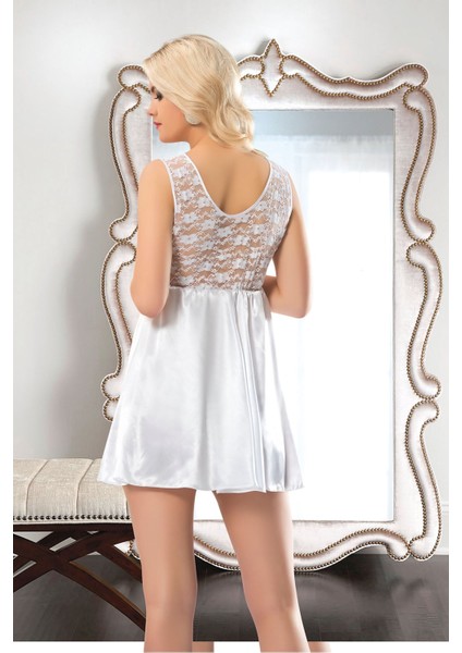 Beyaz Dantelli Saten Gecelik modelleri