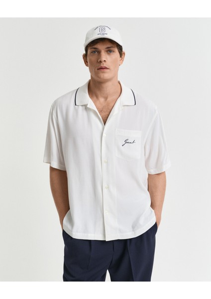 Erkek Krem Relaxed Fit Klasik Yaka Logolu Gömlek 3250060.113