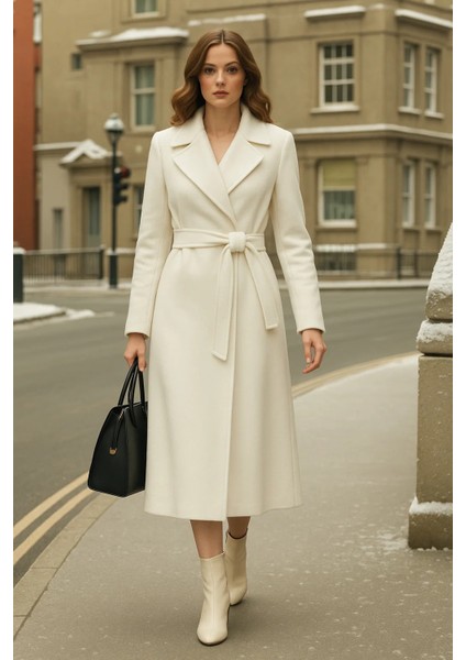 Kadın Kruvaze Premium Beyaz Kaşe Kaban fiyatları