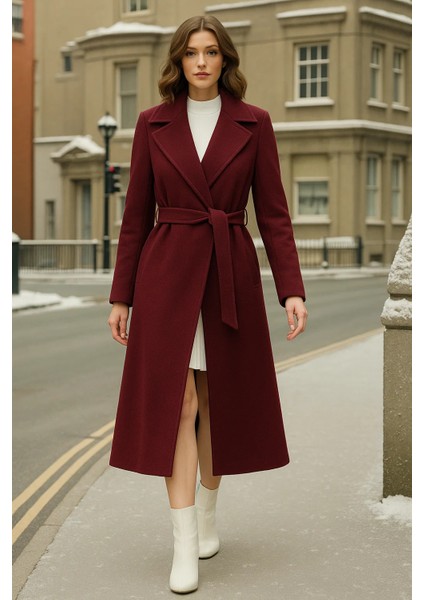 Kadın Kruvaze Premium Bordo Kaşe Kaban fiyatları