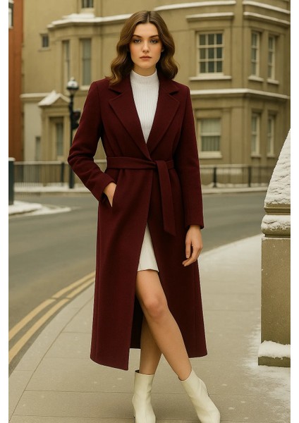 Kadın Kruvaze Premium Bordo Kaşe Kaban modelleri