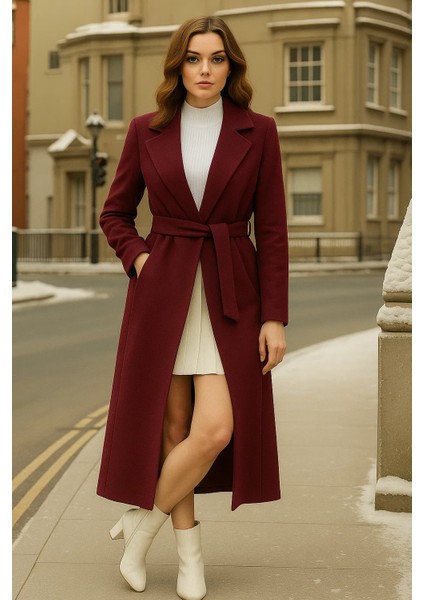 Kadın Kruvaze Premium Bordo Kaşe Kaban fırsatları