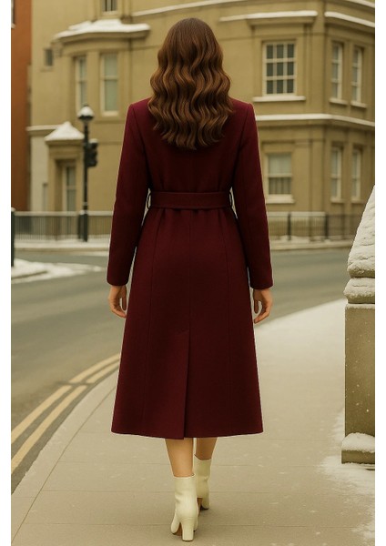 Kadın Kruvaze Premium Bordo Kaşe Kaban indirimleri