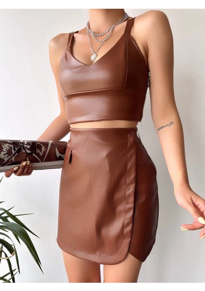 Cep Detaylı Oval Kapaklı Deri Etek Kahve H240048 modelleri