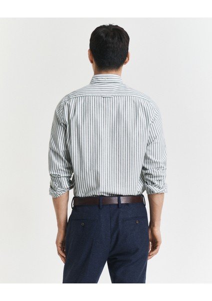 Erkek Yeşil Slim Fit Düğmeli Yaka Çizgili Oxford Gömlek 3250236.338 modelleri