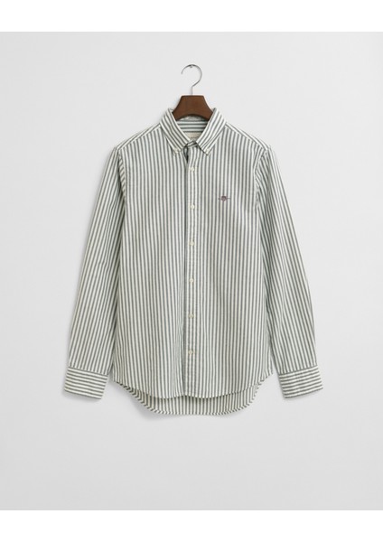 Erkek Yeşil Slim Fit Düğmeli Yaka Çizgili Oxford Gömlek 3250236.338 fırsatları