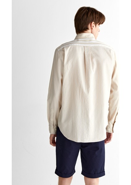Erkek Bej Regular Fit Düğmeli Yaka Çizgili Gömlek 3825120T.233 fiyatları