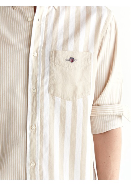 Erkek Bej Regular Fit Düğmeli Yaka Çizgili Gömlek 3825120T.233 indirimleri