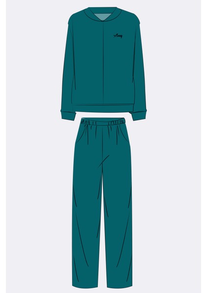 Kadın Kadife Dokulu Fermuarlı Uzun Kollu Sweatshirt ve Pantolon Takım (11560)