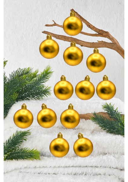 4 cm 12LI Mat Gold Cici Top Mat Yılbaşı Ağacı Süsü